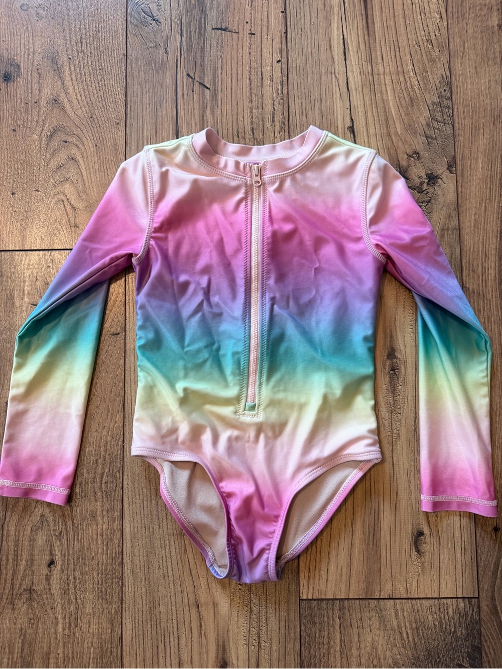 Tea Collection Girls Long Sleeve Zip-Front One-Piece Swimsuit - Size 6 Ombré